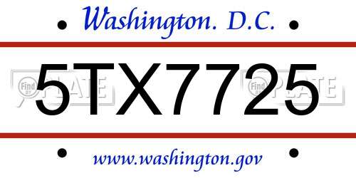 5TX7725 District Of Columbia License Plate