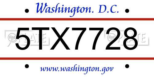 5TX7728 District Of Columbia License Plate