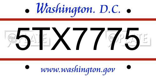 5TX7775 District Of Columbia License Plate