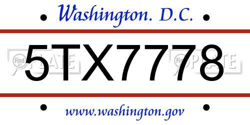 5TX7778 District Of Columbia License Plate