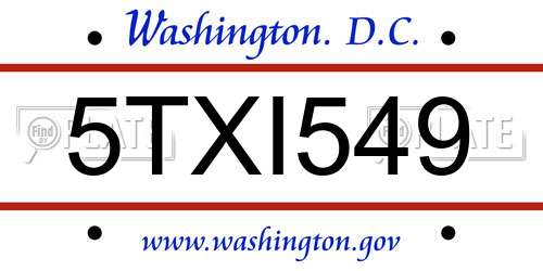 5TXI549 District Of Columbia License Plate