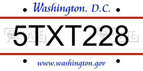 5TXT228 District Of Columbia License Plate