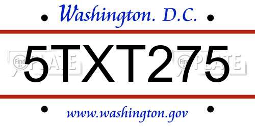 5TXT275 District Of Columbia License Plate