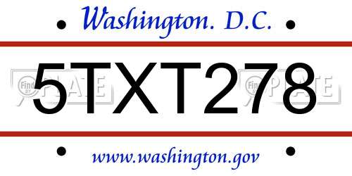 5TXT278 District Of Columbia License Plate