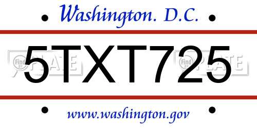 5TXT725 District Of Columbia License Plate