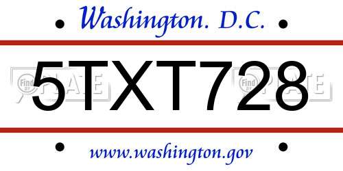 5TXT728 District Of Columbia License Plate