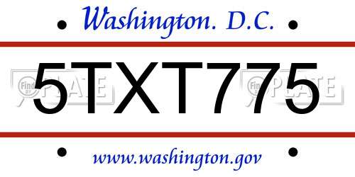 5TXT775 District Of Columbia License Plate