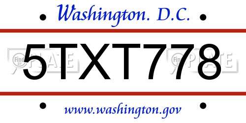 5TXT778 District Of Columbia License Plate