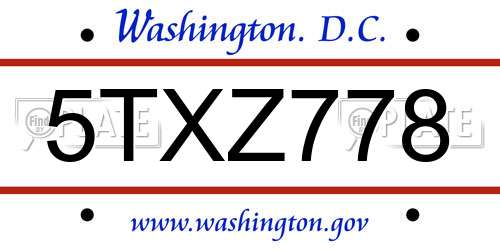 5TXZ778 District Of Columbia License Plate