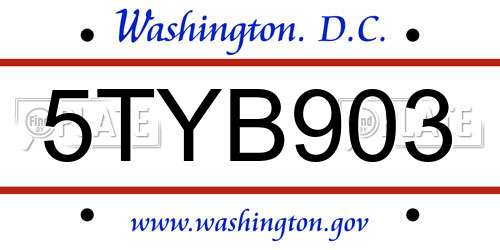 5TYB903 District Of Columbia License Plate