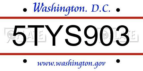 5TYS903 District Of Columbia License Plate