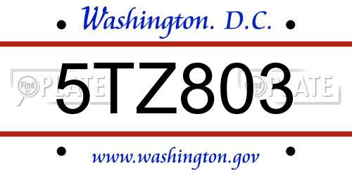 5TZ803 District Of Columbia License Plate