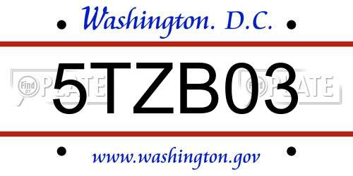 5TZB03 District Of Columbia License Plate
