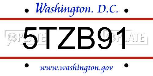 5TZB91 District Of Columbia License Plate