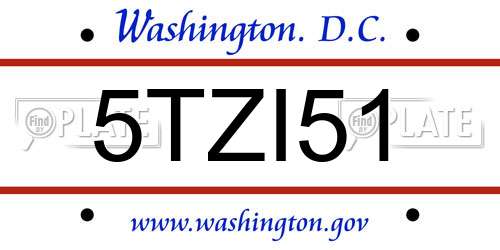 5TZI51 District Of Columbia License Plate