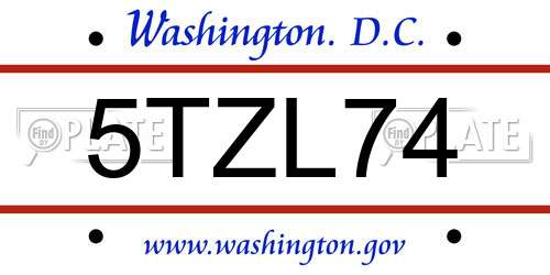 5TZL74 District Of Columbia License Plate