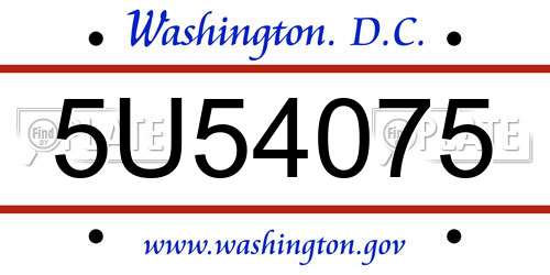 5U54075 District Of Columbia License Plate