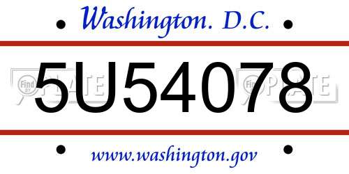 5U54078 District Of Columbia License Plate