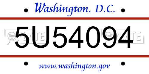 5U54094 District Of Columbia License Plate