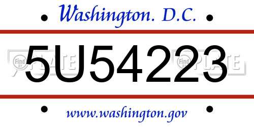 5U54223 District Of Columbia License Plate