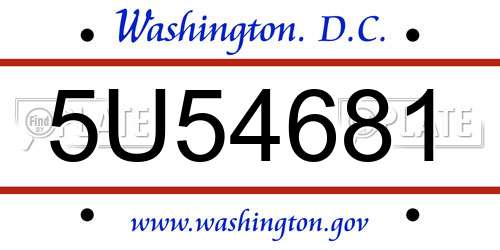 5U54681 District Of Columbia License Plate