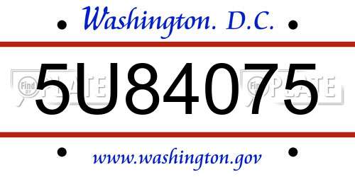 5U84075 District Of Columbia License Plate