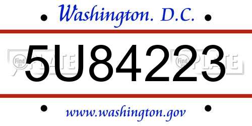 5U84223 District Of Columbia License Plate