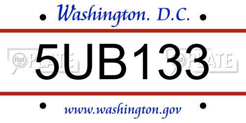 5UB133 District Of Columbia License Plate