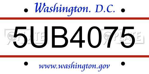 5UB4075 District Of Columbia License Plate
