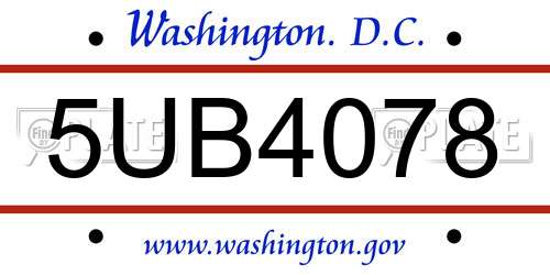 5UB4078 District Of Columbia License Plate