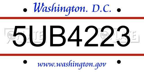 5UB4223 District Of Columbia License Plate