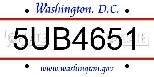 5UB4651 District Of Columbia License Plate