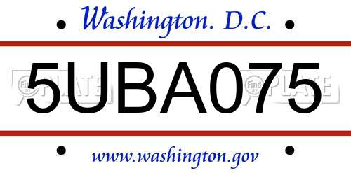 5UBA075 District Of Columbia License Plate