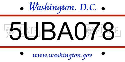 5UBA078 District Of Columbia License Plate