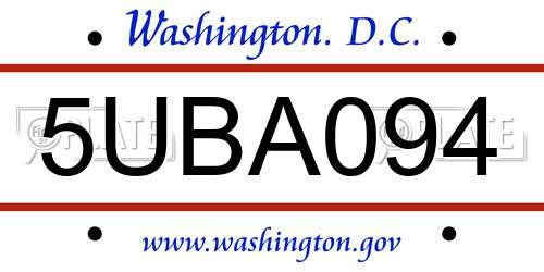 5UBA094 District Of Columbia License Plate