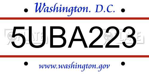 5UBA223 District Of Columbia License Plate