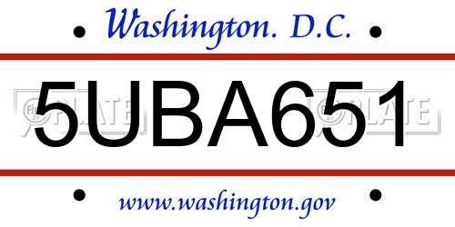 5UBA651 District Of Columbia License Plate