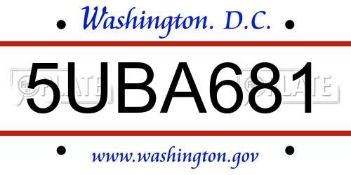 5UBA681 District Of Columbia License Plate