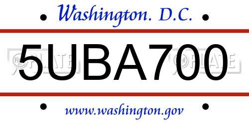 5UBA700 District Of Columbia License Plate