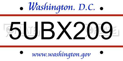 5UBX209 District Of Columbia License Plate