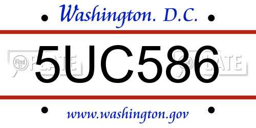 5UC586 District Of Columbia License Plate