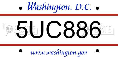 5UC886 District Of Columbia License Plate