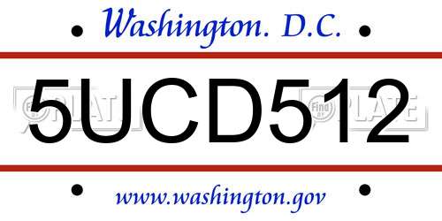 5UCD512 District Of Columbia License Plate