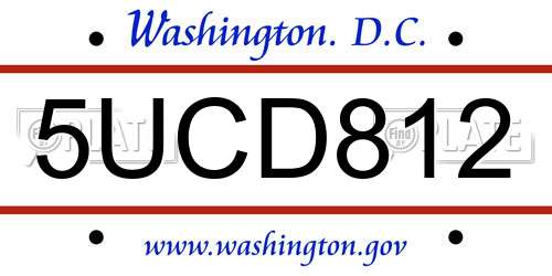 5UCD812 District Of Columbia License Plate