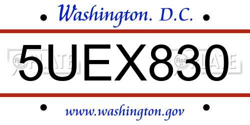5UEX830 District Of Columbia License Plate