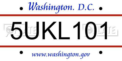 5UKL101 District Of Columbia License Plate