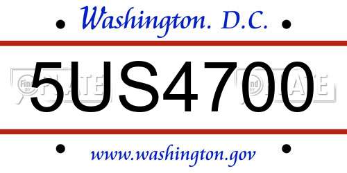 5US4700 District Of Columbia License Plate