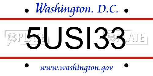 5USI33 District Of Columbia License Plate