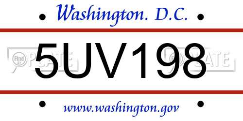 5UV198 District Of Columbia License Plate