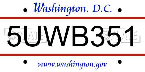 5UWB351 District Of Columbia License Plate